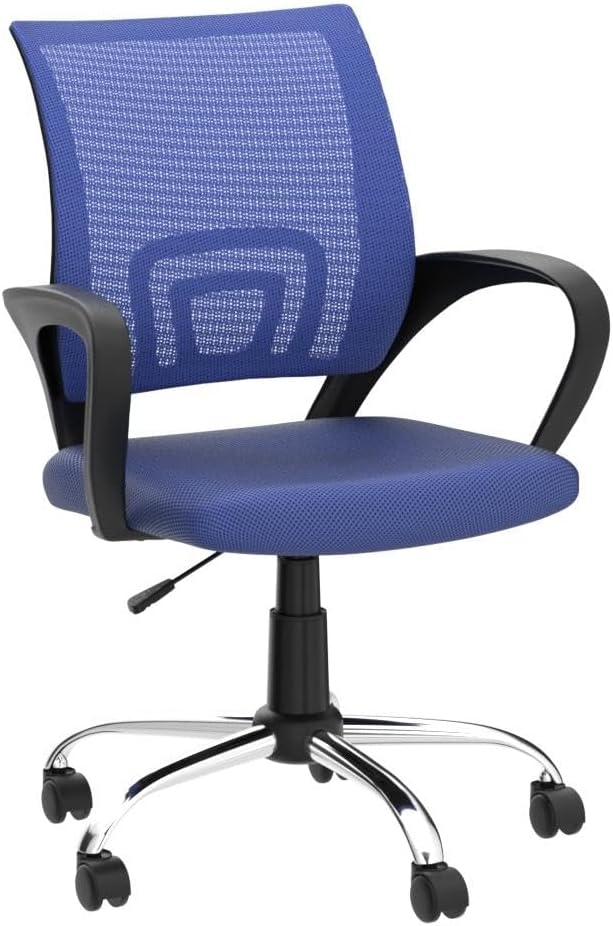 Office Desk Chair with Adjustable Lumbar Support – Comfortable Swivel Computer Chair, Rolling Task Chair for Home Office, White Executive Chair with Wheels - Blue