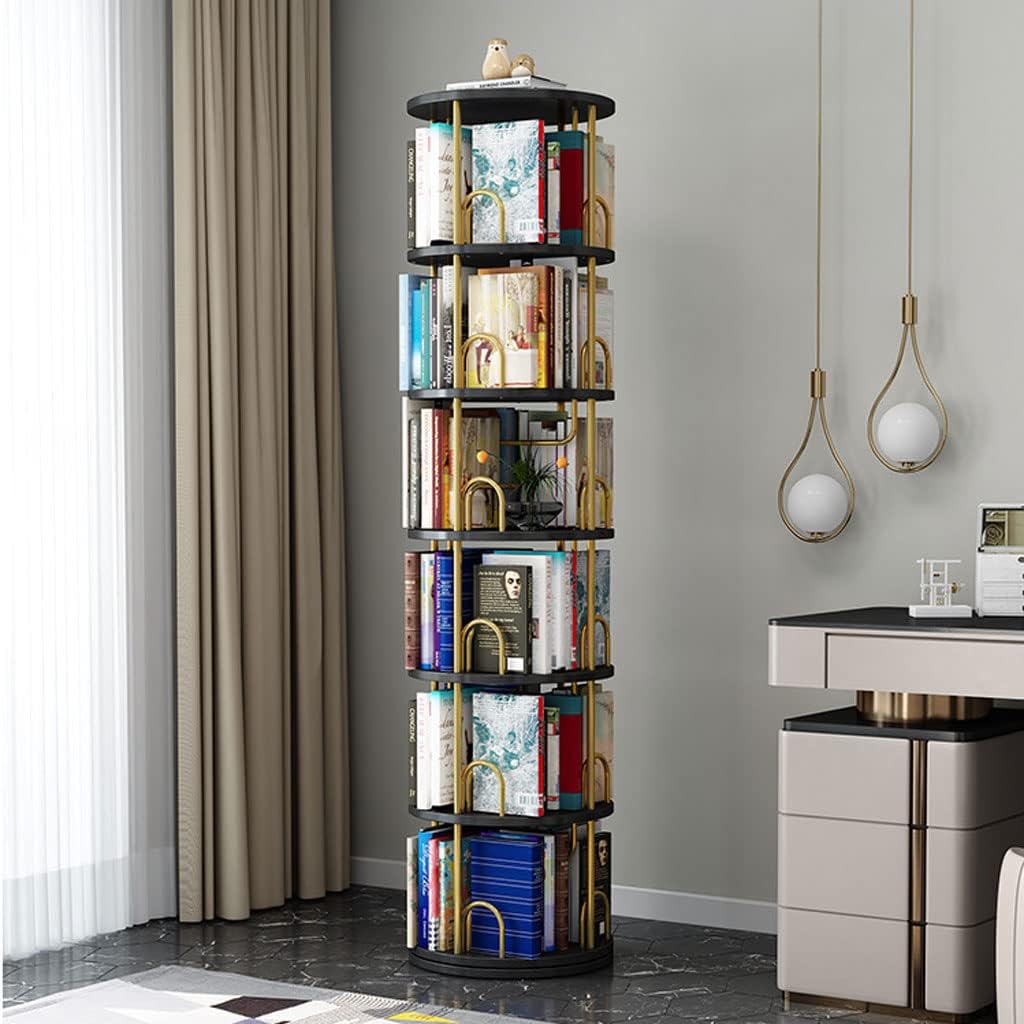 Bookcase Librería Iron Art Rotating Bookshelf 360 Display Floor Standing Bookcase Modern Simple Standing Storage Rack for Living Room Kitchen Decor
