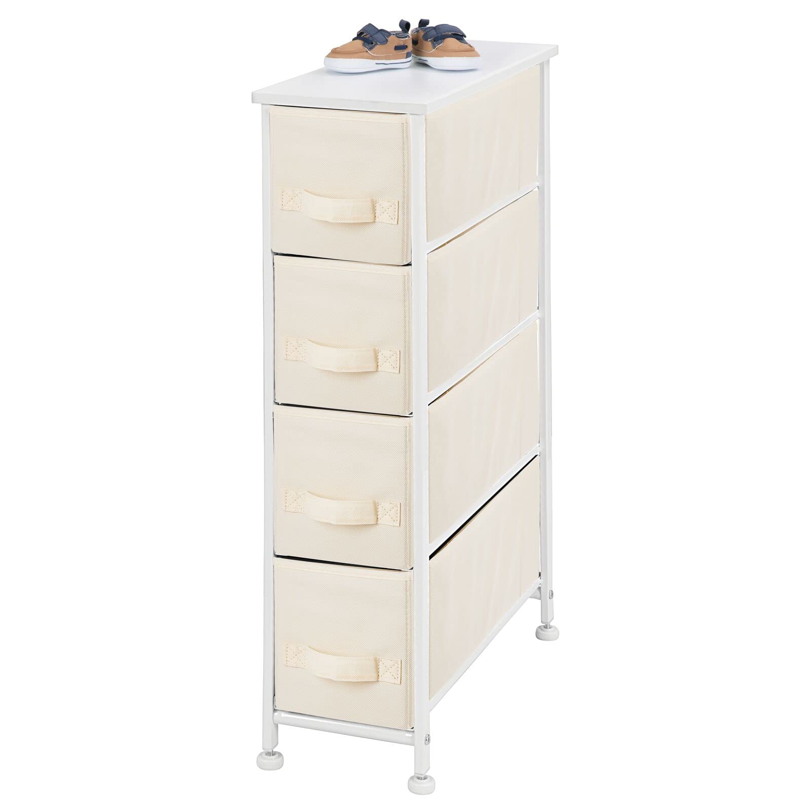 mDesign Narrow Dresser Storage Tower Stand with 4 Removable Fabric Drawers - Steel Frame, Wood Top Organizer for Bedroom, Entryway, Closet - Jane Collection - Cream/White