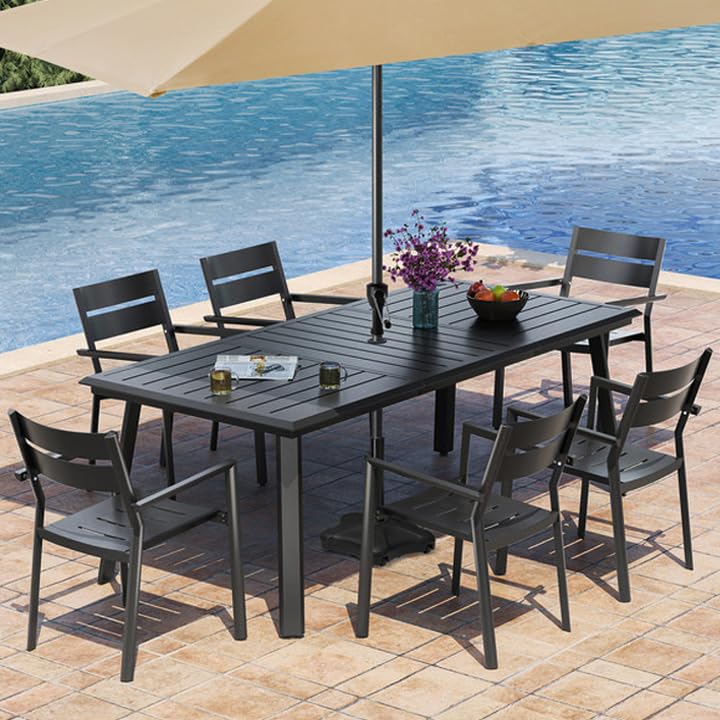 82.7inch Outdoor Dining Table, Aluminum Patio Dining Table, Rectangular Table