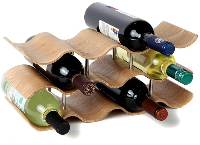 Countertop Wave Wine Rack, Wood, Elegant and Modern, Table Top Wine Storage