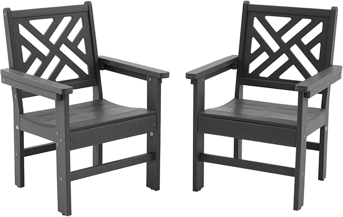2 Pcs HDPE Outdoor Dining Chairs Set - All Weather Patio Chairs