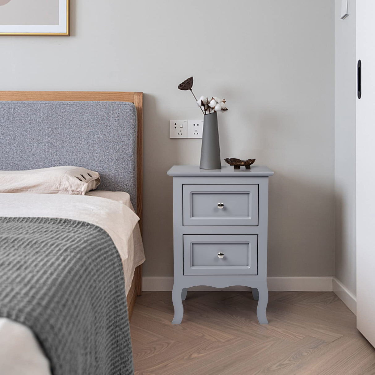 Gray Nightstand Set of 2, Nightstands with 2 Drawers, Bed Side Table/Night Stand