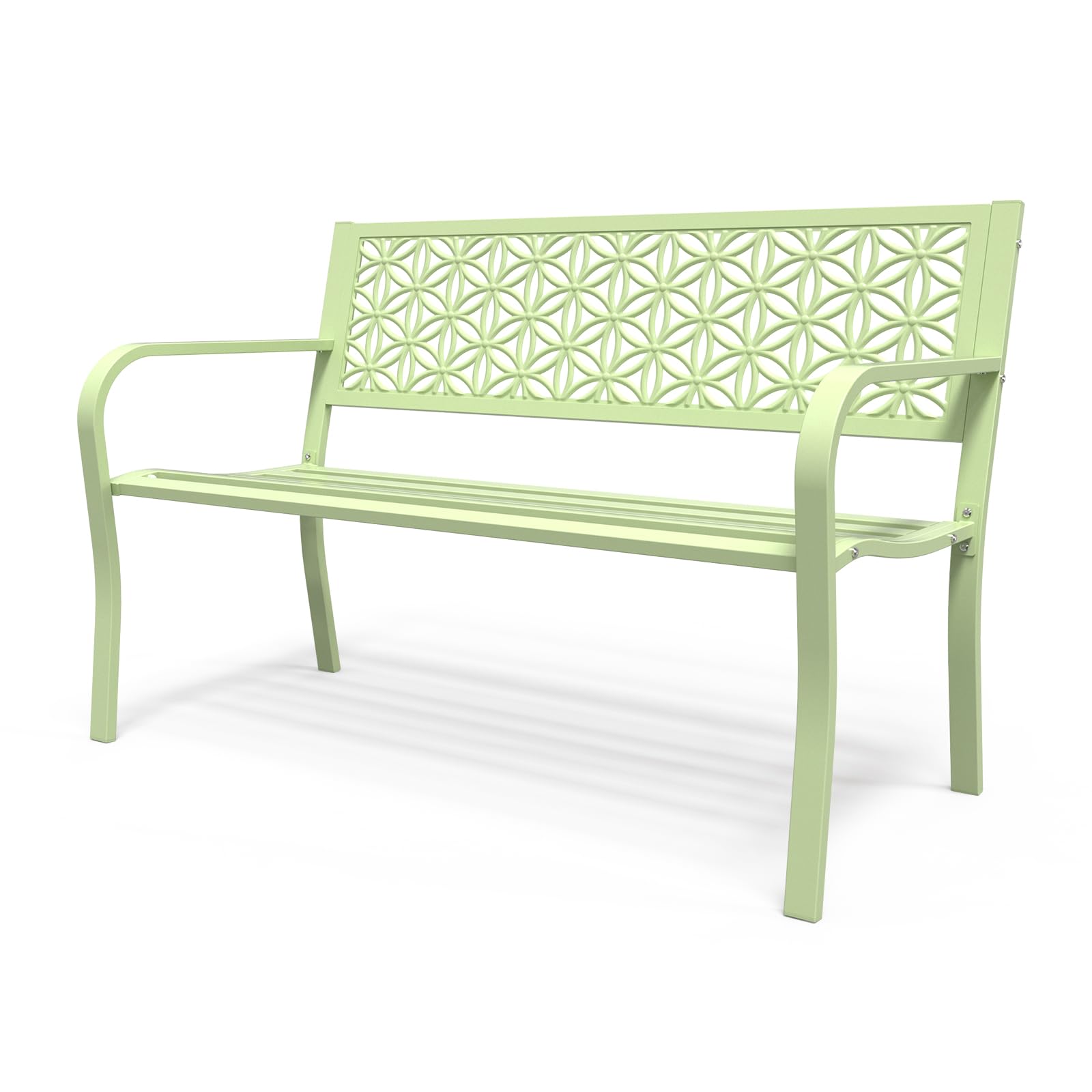 Outdoor Bench Metal with Floral Back, Garden Bench Front Porch Bench for Yard Patio