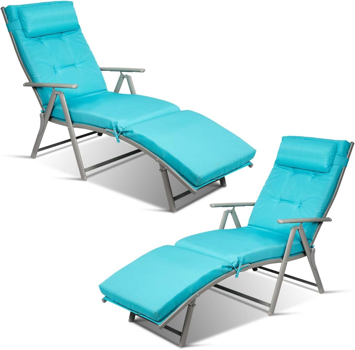 2 PCS Outdoor Folding Chaise Lounge Chair, Lightweight Recliner Chair w/ 7 Adjustable