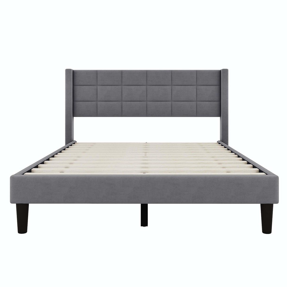 Queen Size Upholstered Platform Bed with Support Legs Grey
