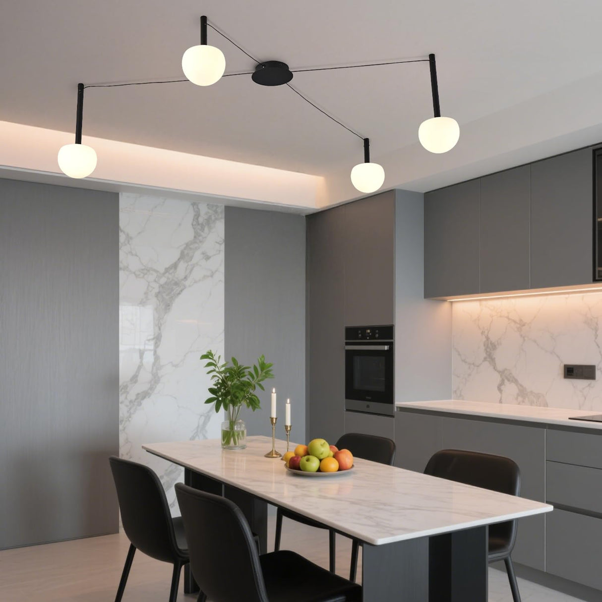 4-Light Black Glass Semi-Flush Ceiling Light