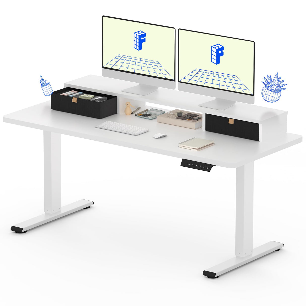 Electric Standing Desk with Drawer, Solid One-Piece Adjustable Height Desk with Storage