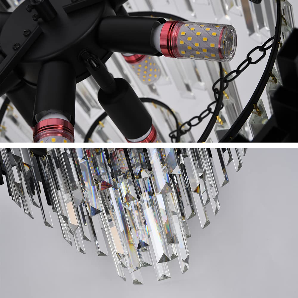 Crystal Chandeliers Light Fixtures Black Round Raindrop Crystal Pendant Light Ceiling