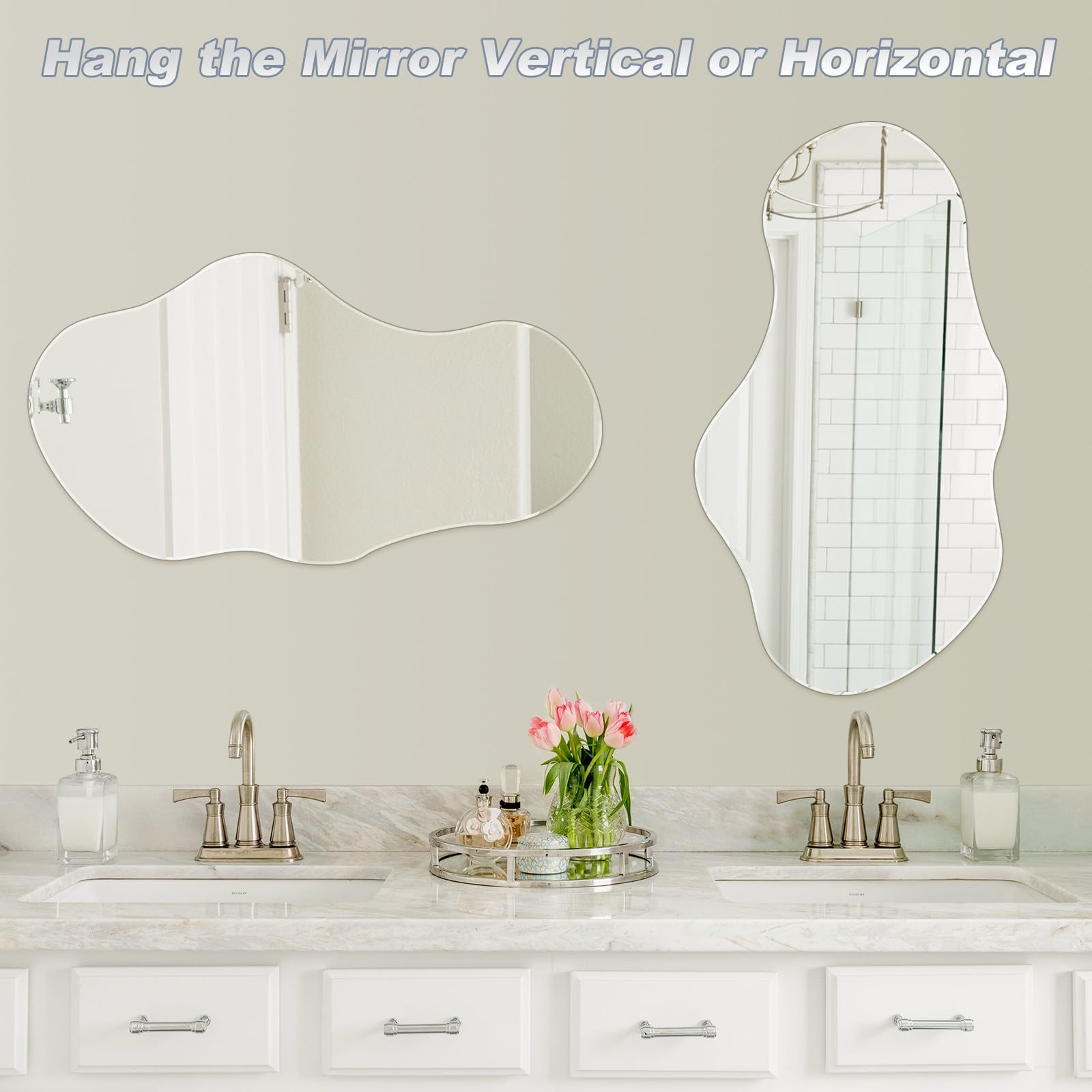 Irregular Wall Mirror, Large 51"x28" Asymmetrical Shaped Frameless Mirror