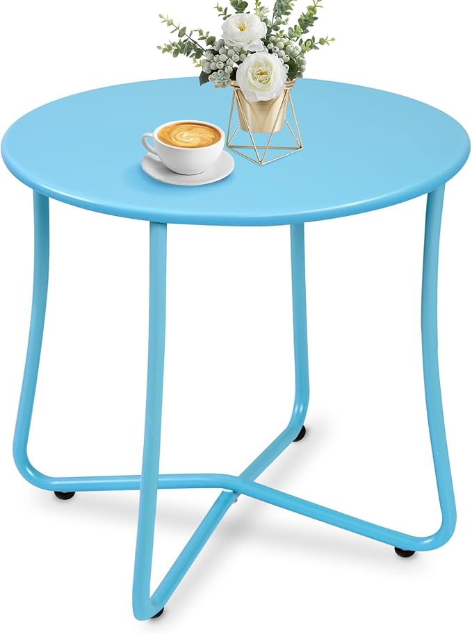 Small Side Table 18” x 18” Waterproof Round Metal Steel Weather Resistant Portable Outdoor