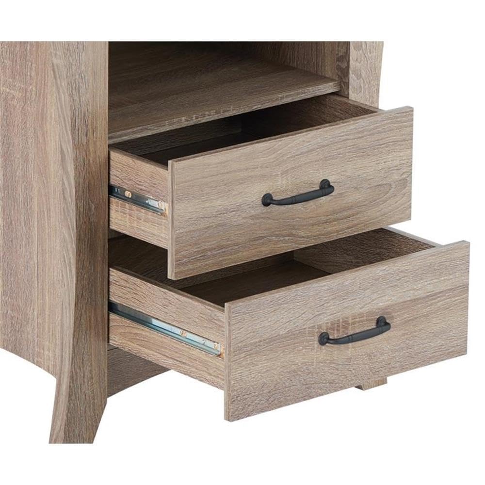 Wooden 2-Drawer Nightstand with Open Shelf in Rustic Natural
