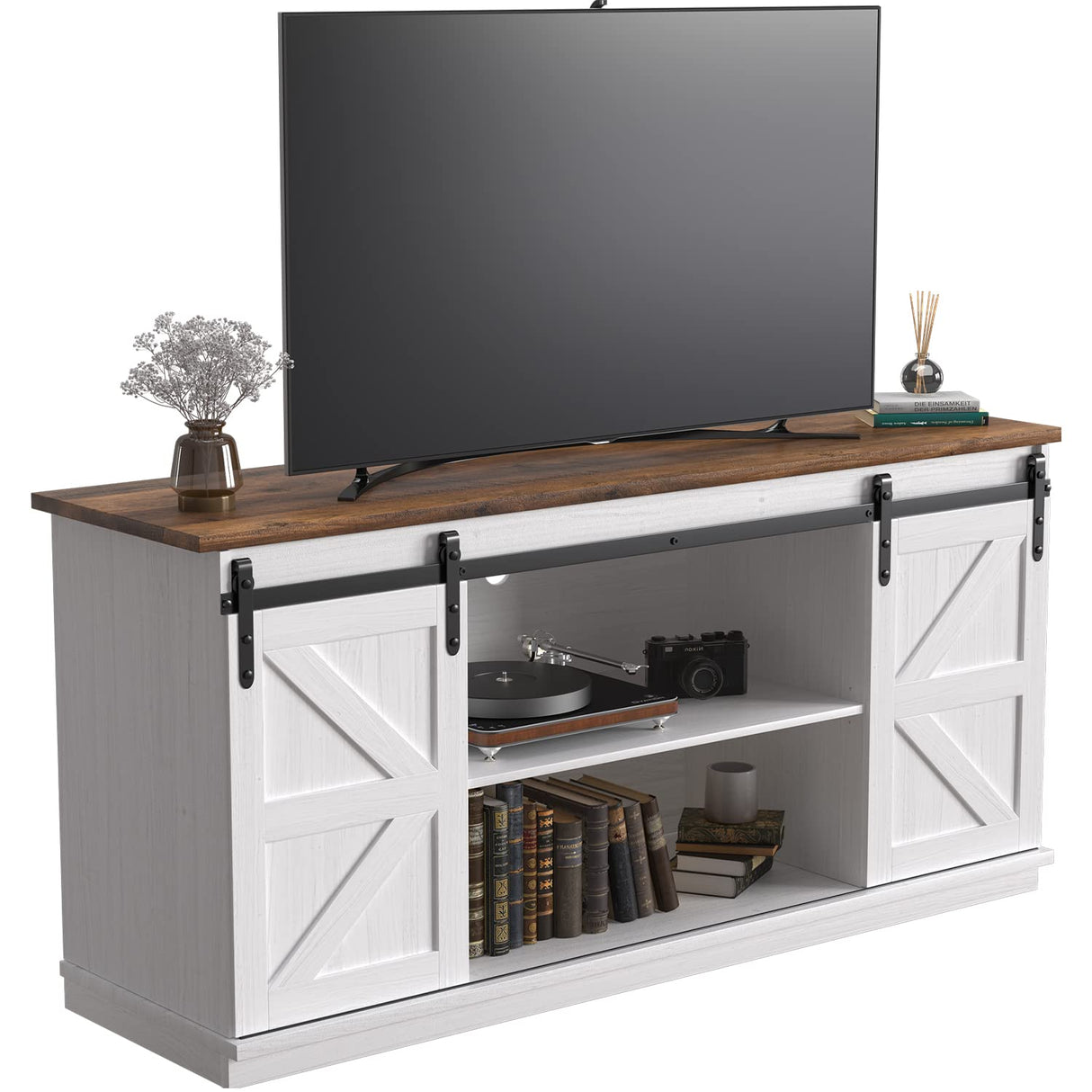 TV Stand for 65 Inch TV, Entertainment Center with Storage Cabinets and Sliding Barn Doors
