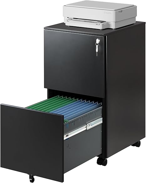 2-Drawer Rolling File Cabinet with Lock, Metal Filing Cabinet for Home Office