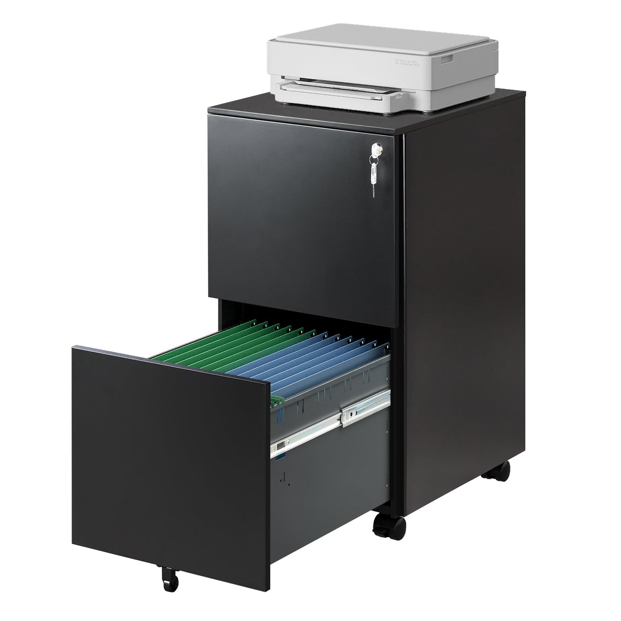 2-Drawer Rolling File Cabinet with Lock, Metal Filing Cabinet for Home Office