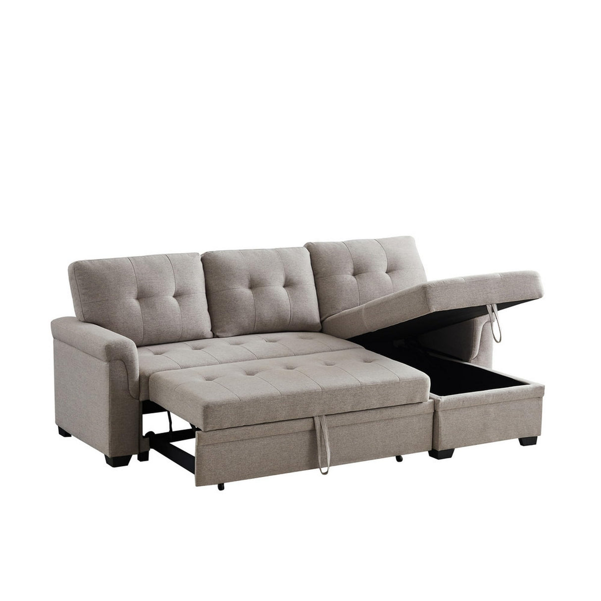 84 Inch Reversible Sleeper Sectional Sofa, Storage Chaise, Light Gray