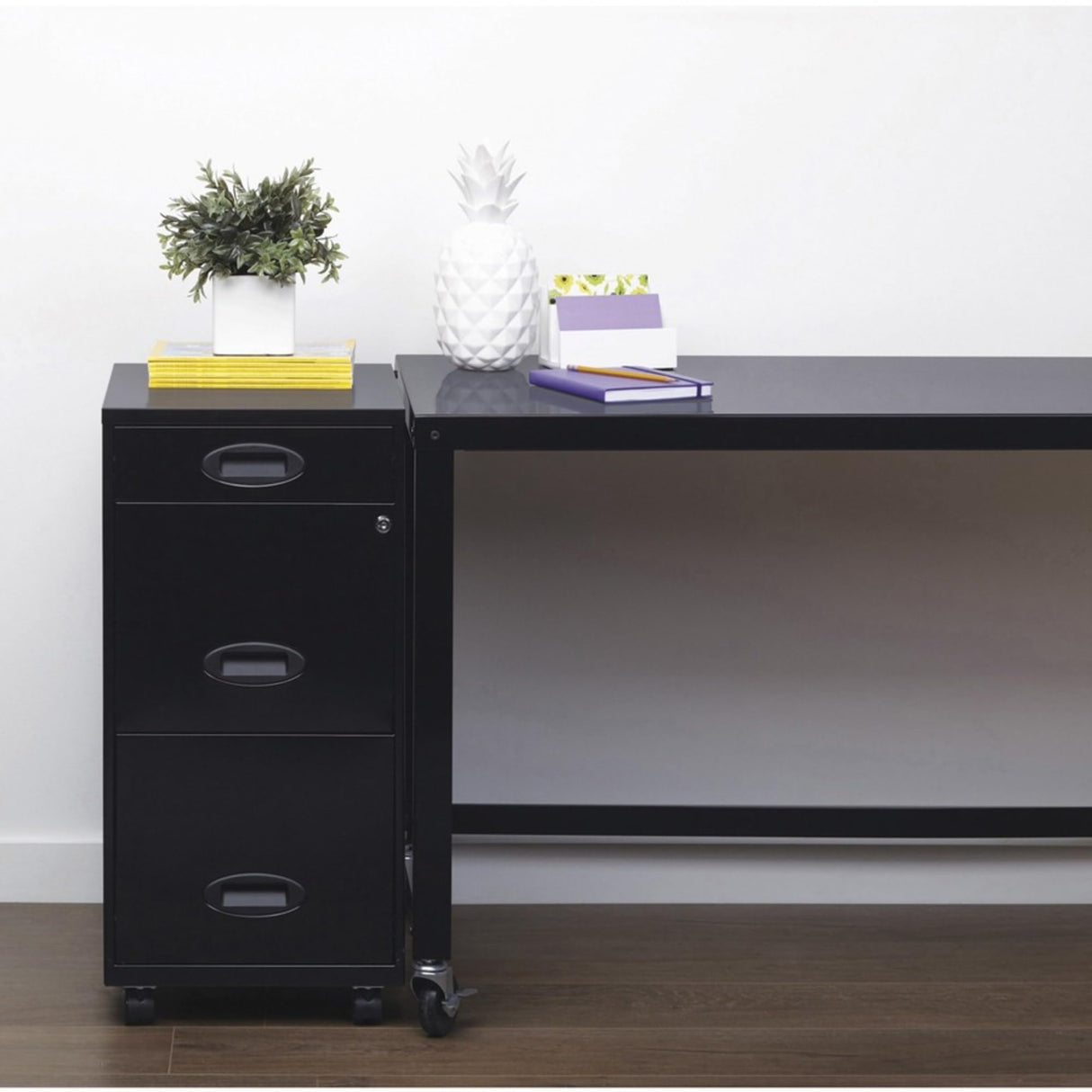 Lorell 17427 3-Drawer Mobile File Cabinet, 18", 21.80" L x 18.00" W x 33.10" H, Black