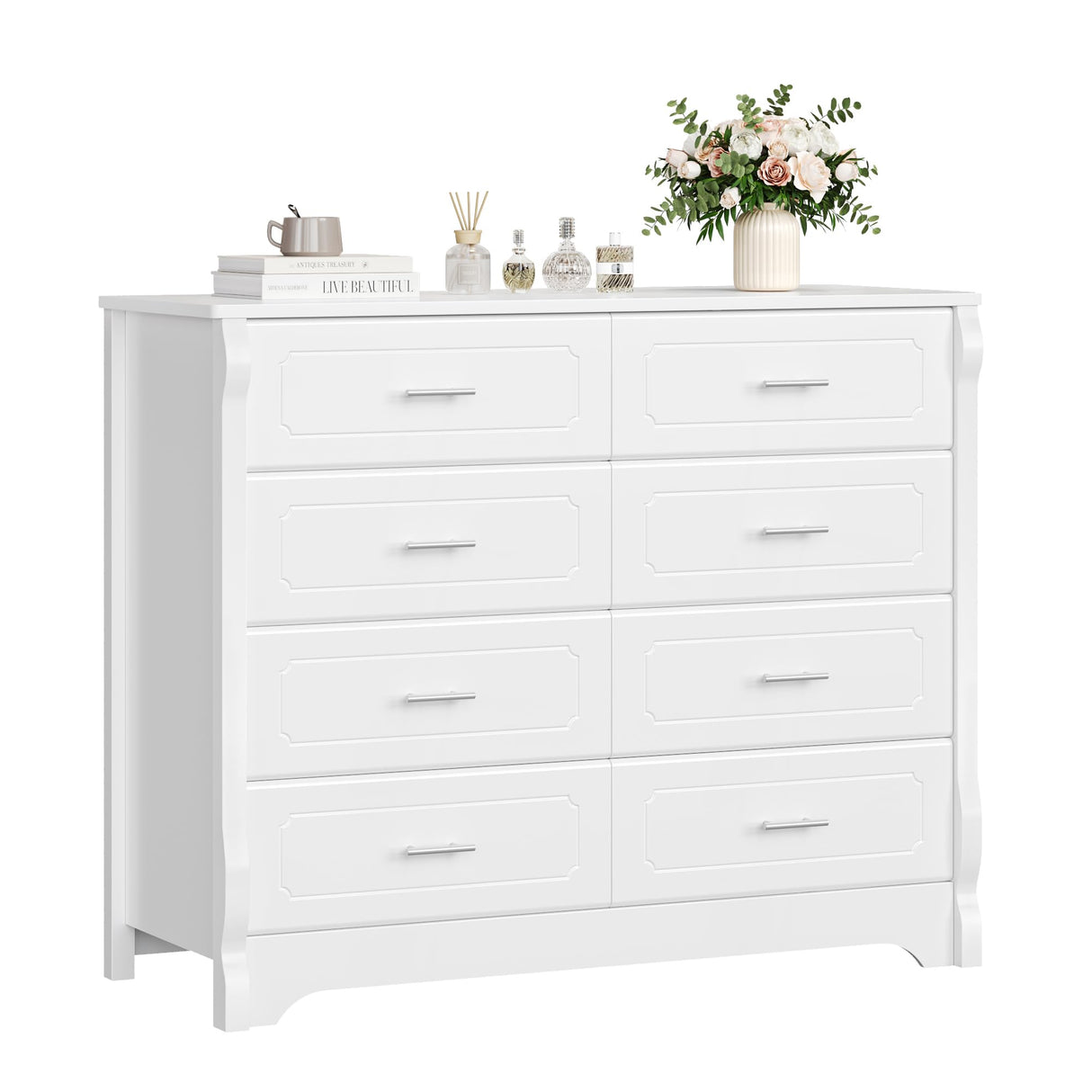 White 8 Drawer Dresser for Bedroom, 47" Wood Dresser & Chest of Drawers