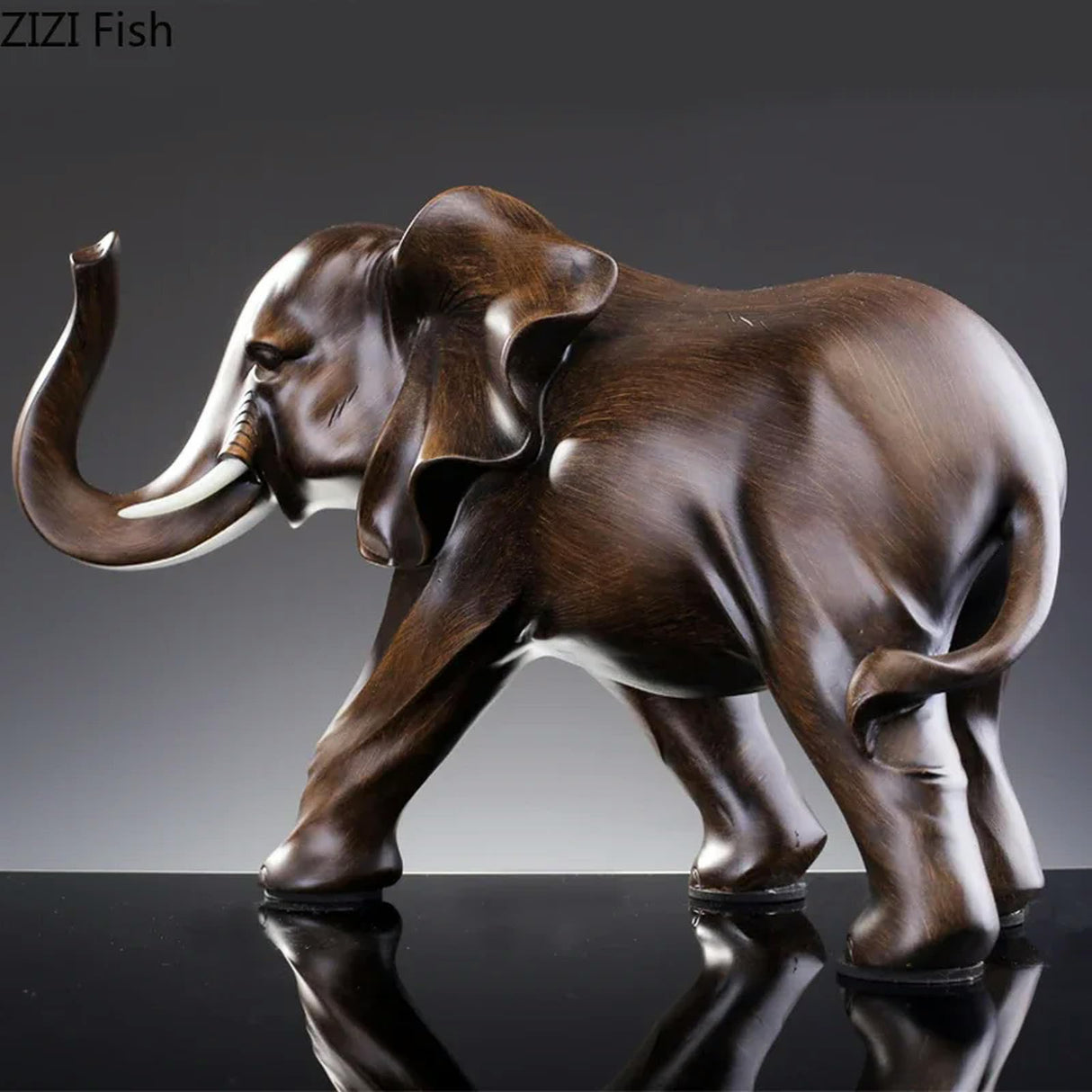 Imitation Wood Elephant Statue Resin Craft Animal Sculpture Desktop Decorations