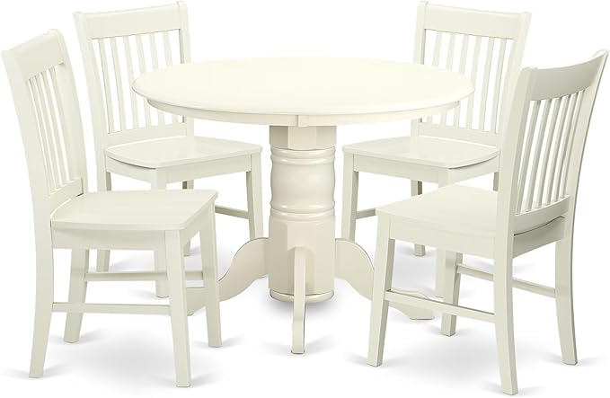 SHNO5-BLK-W 5 Piece Dining Set Includes a Round Dining Room Table with Pedestal and 4