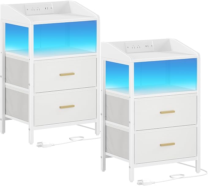 9 Nightstands with LED Lights and Charging Station