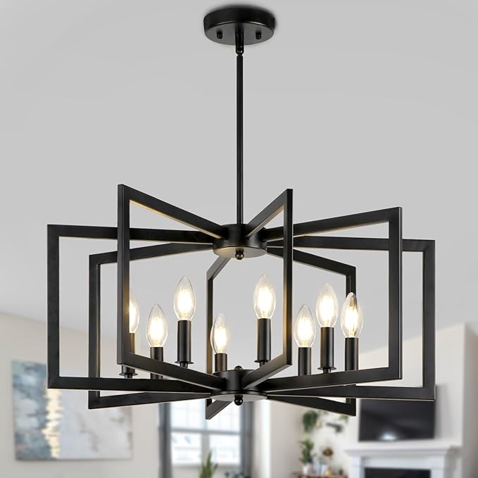Black and Gold Chandelier, 8-Light Dining Kitchen Chandeliers Over Table