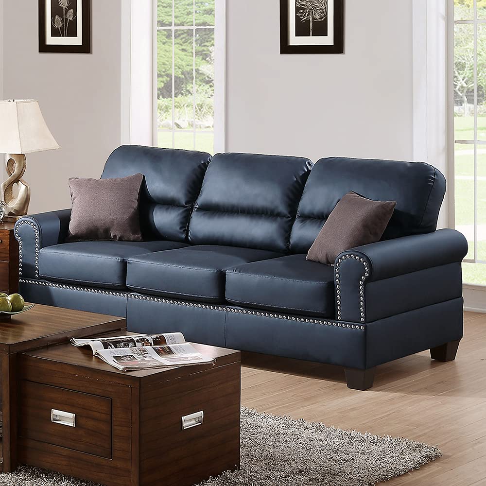 Bobkona Shelton Bonded Leather 2 Piece Sofa and Loveseat Set, Black