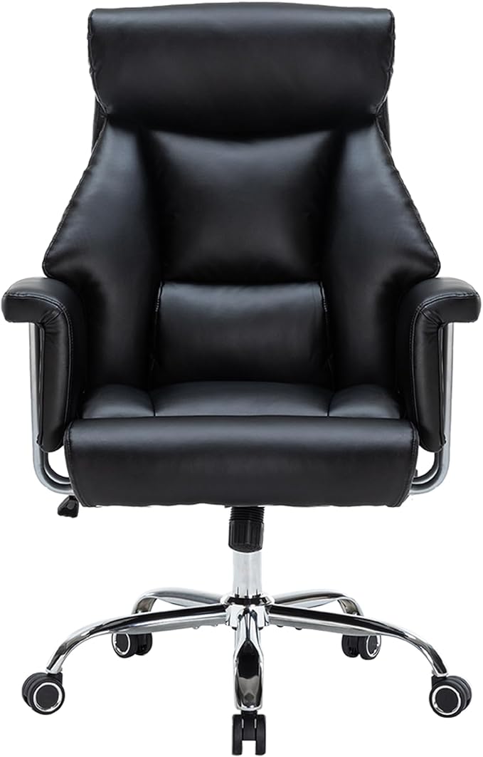 Chair 400LBS,Big and Tall Executive Office Chair for Low Back Pain Relief,Ergonomic High Back Leather Office Chair,Computer Chair (Cream)