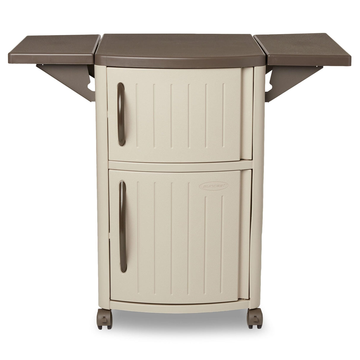 Outdoor Patio Grill Prep Station Cart with 2 Storage Cabinets, Light Taupe/Mocha
