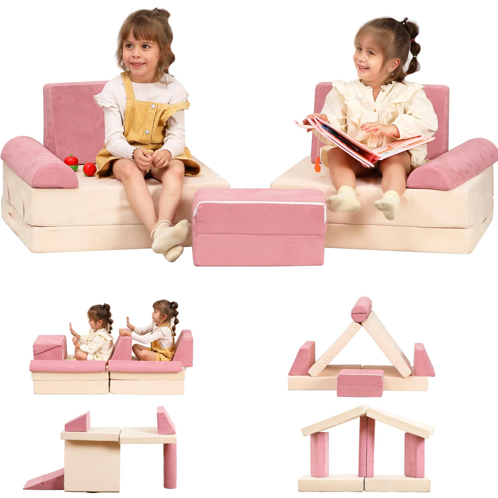 Kids Couch, 9 PCS Play Couch Sofa for Kids Imaginative Furniture Play Set