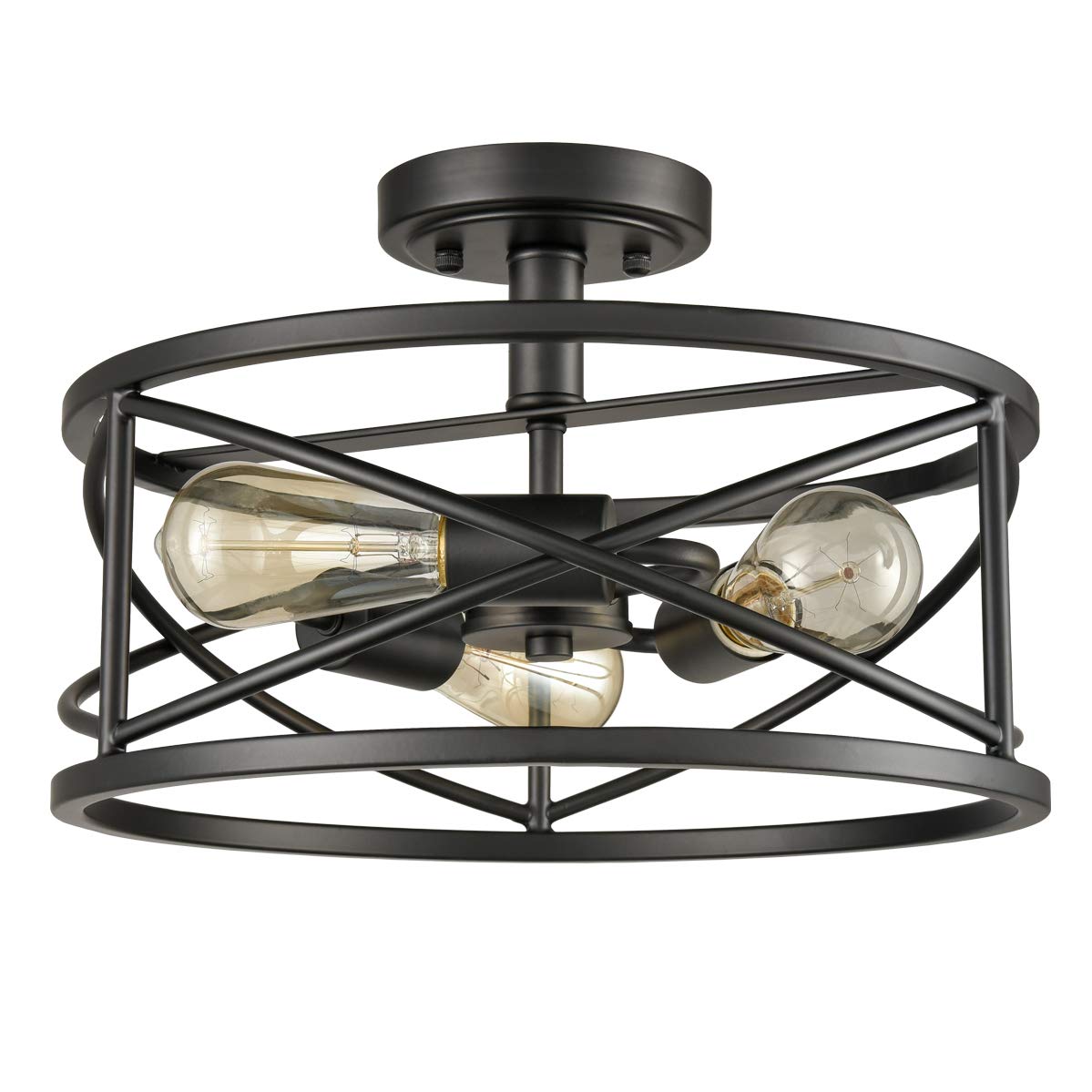 Farmhouse Semi Flush Mount Ceiling Light Fixture Black Rustic Metal Caged Ceiling