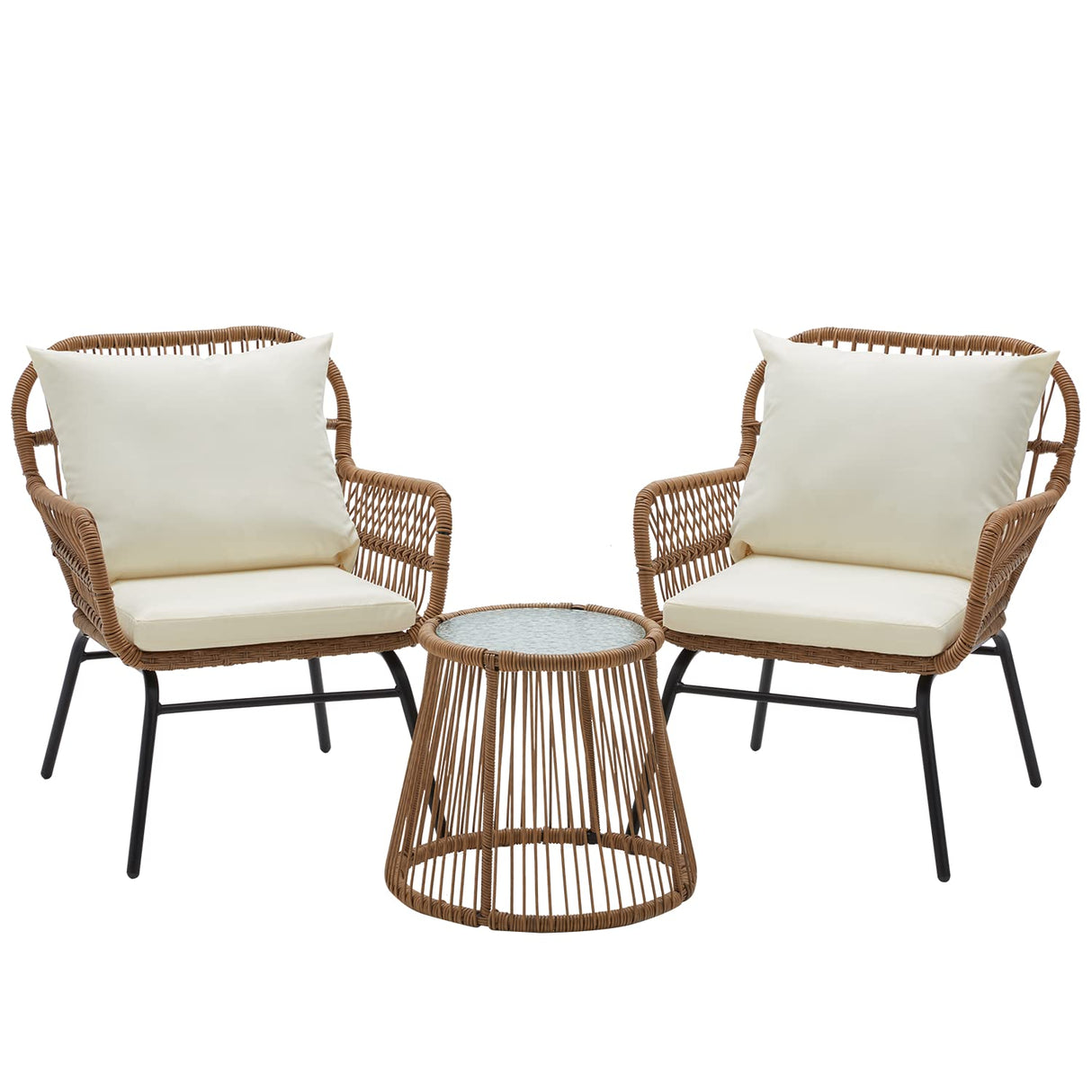 3-Piece Patio Conversation Bistro Set, Outdoor All-Weather Wicker Balcony Furniture