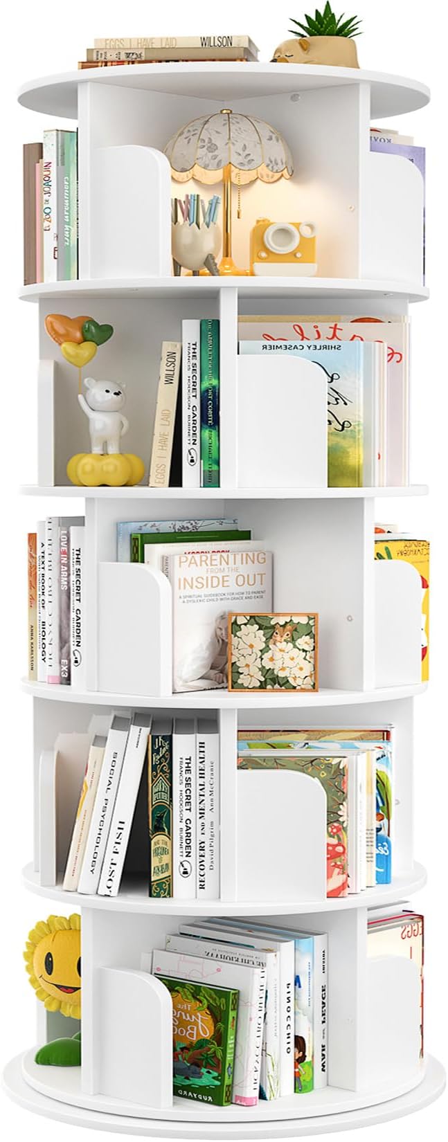 Rotating Bookshelf, 360 Display Wood Spinning Bookshelf Tower, 5 Tier Floor Standing
