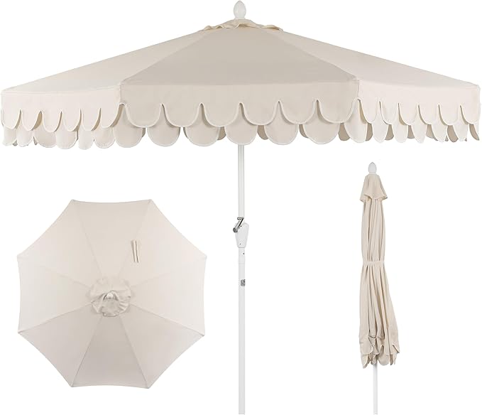 UMB1002A Tracy 9 ft. Classic MidCentury Scalloped Fringe Market Patio Umbrella
