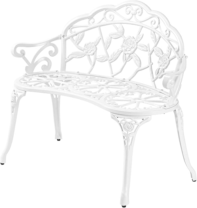 38.5" Patio Park Garden Outdoor Metal Rose Bench,Cast Iron Cast Aluminium Frame Antique Finish Chair
