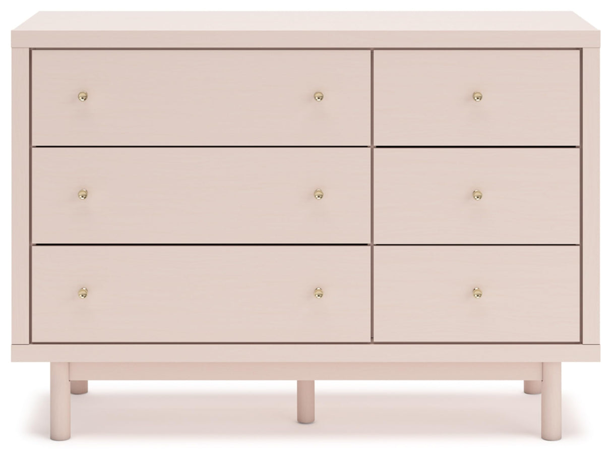 Wistenpine Modern 6-Drawer Dresser with Safety Stop, Pink