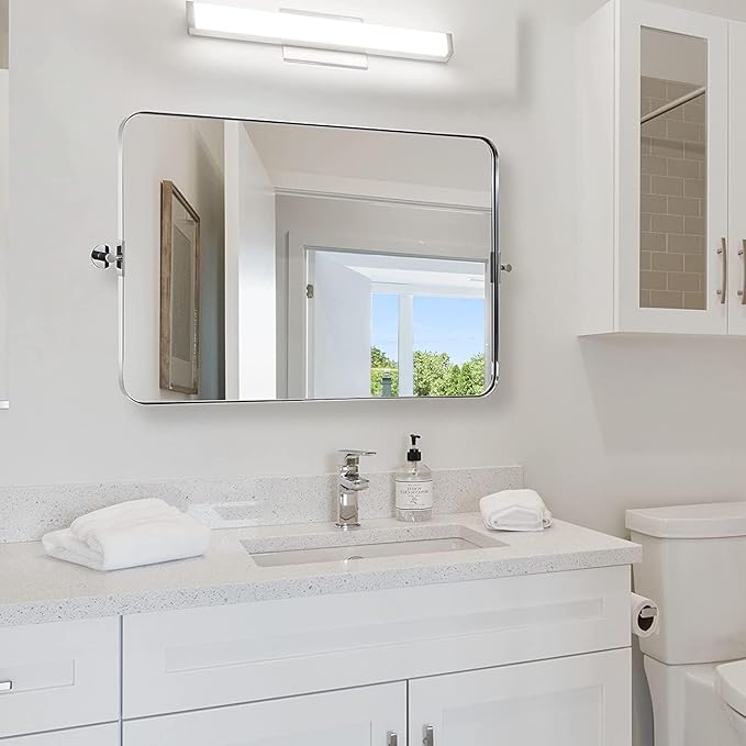 Black Bathroom Mirrors , Metal Framed Rounded Rectangle Wall Vanity Mirror