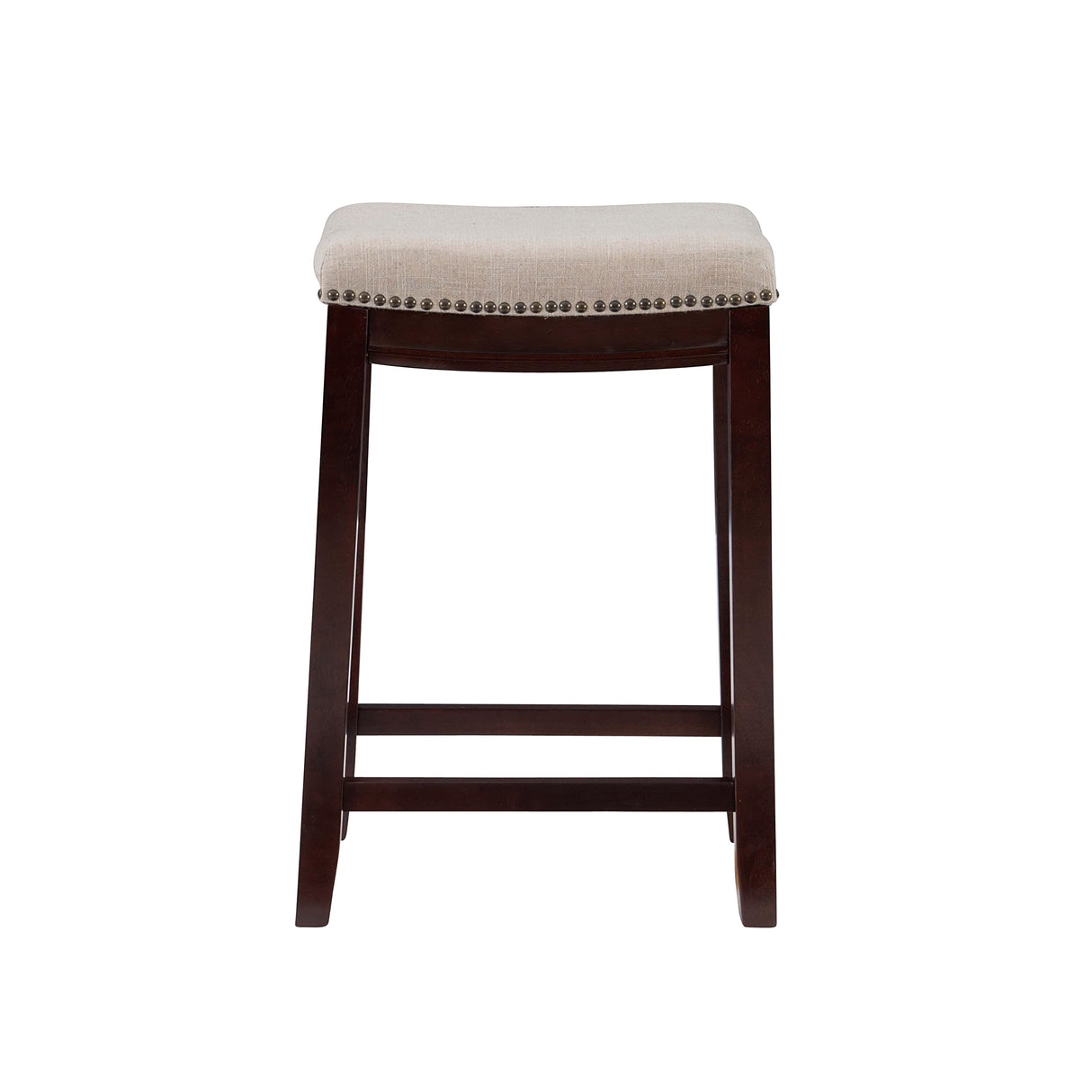 Linen Backless Claridge Stool, Counter Height, Beige & Dark Walnut