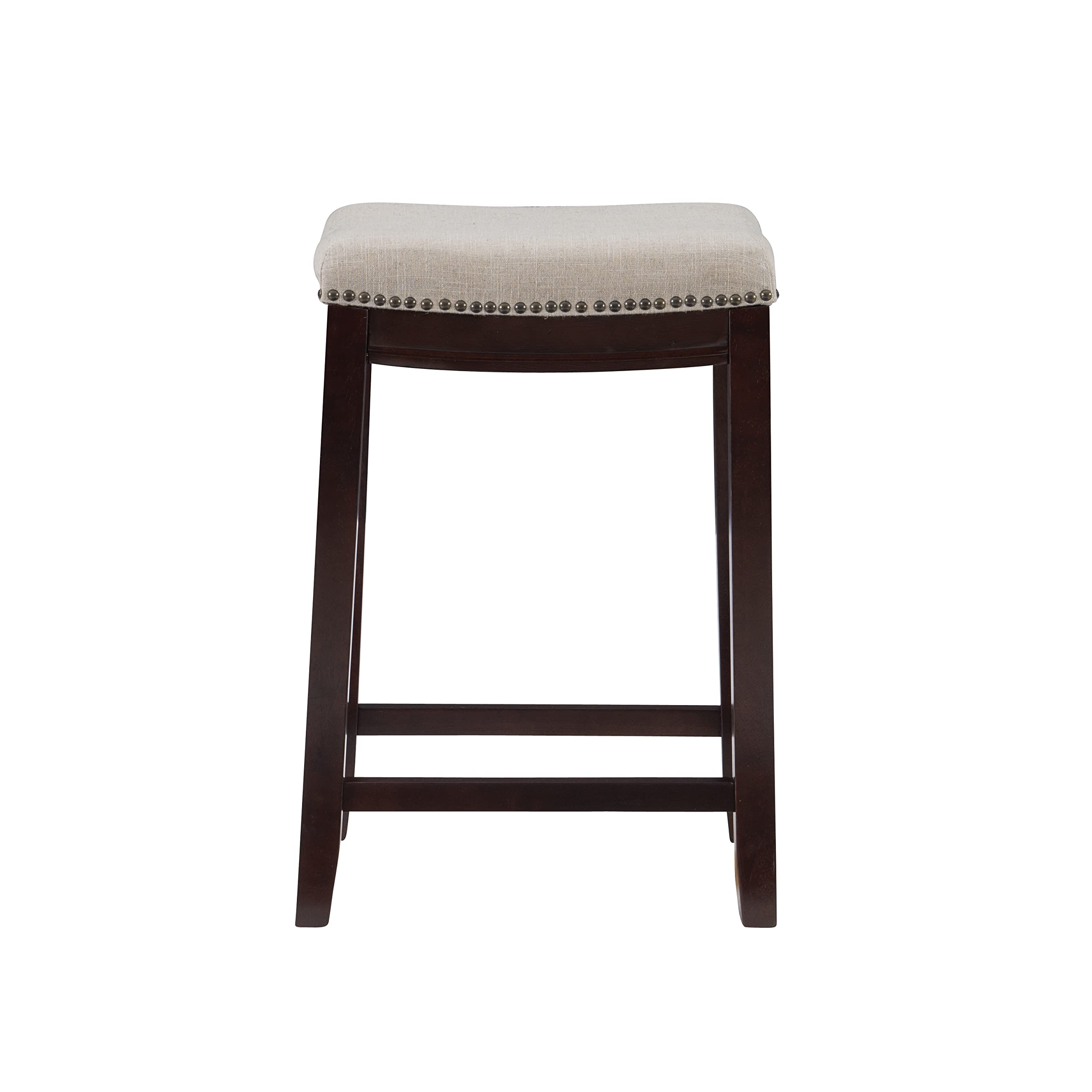 Linen Backless Claridge Stool, Counter Height, Beige & Dark Walnut