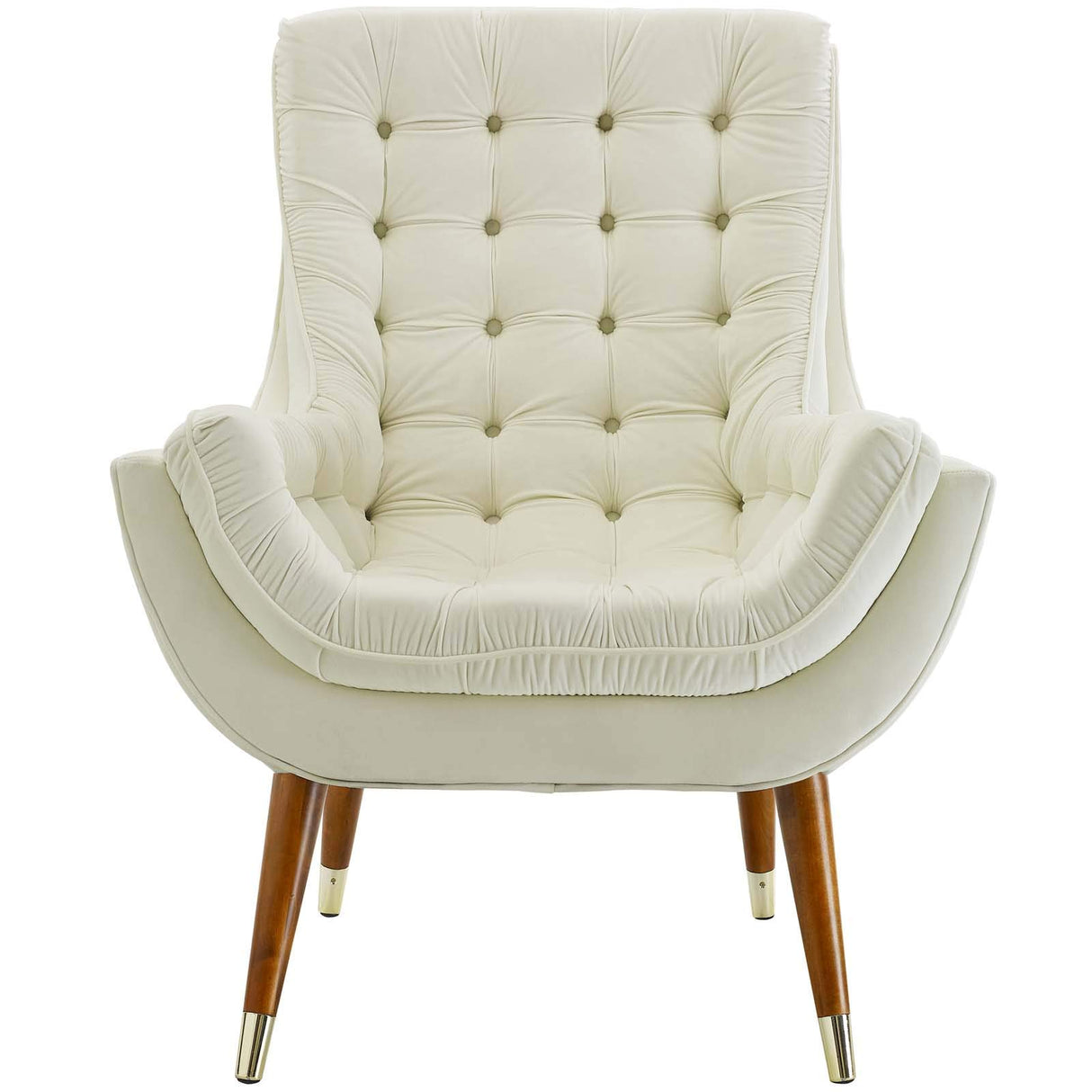 Suggest Button Tufted Upholstered Velvet Lounge Chair, Ivory