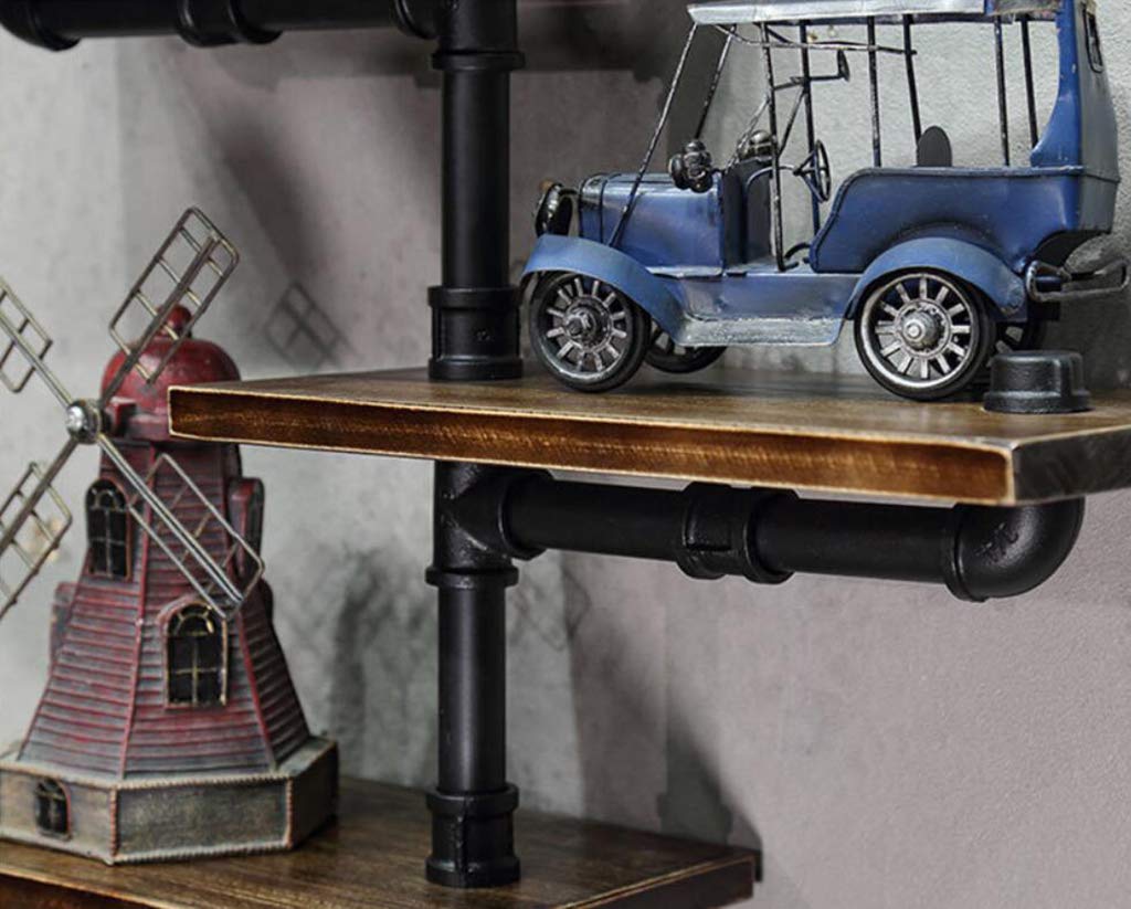 Retro Shelves Industrial Style Wrought Iron Water Pipe Display Stand Solid Wood Bulkhead