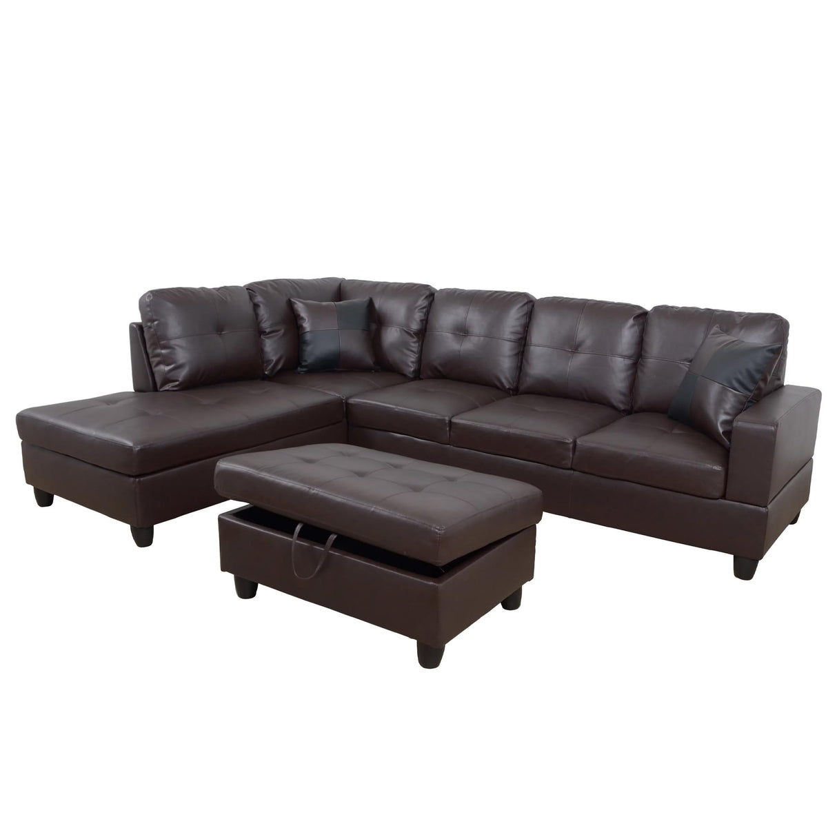 Sectional Set L Shape Couch, Faux Leather 5-seat Sofa