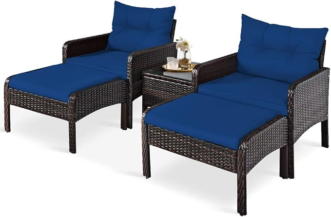 5-Piece Patio Furniture Set Outdoor Rattan Wicker Conversation Set