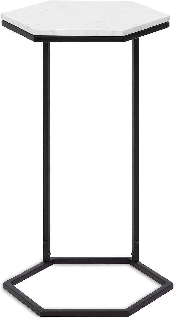 Trillion Modern Chic Marble Accent End Table with Hexagon Top, 16 x 14 x 28, Silver