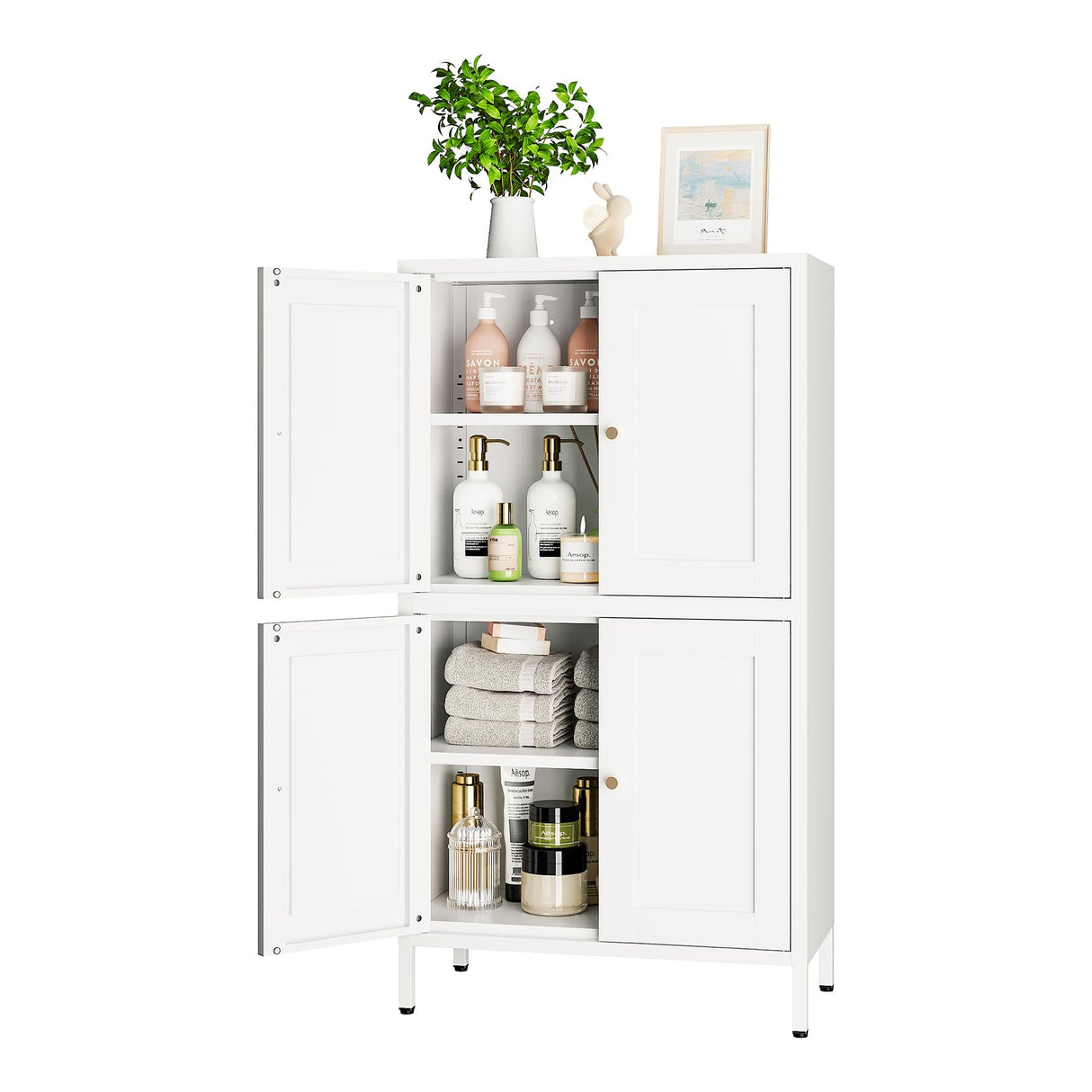 Tall Bathroom Storage Cabinet,Bathroom Cabinet Organizer with 4 Doors