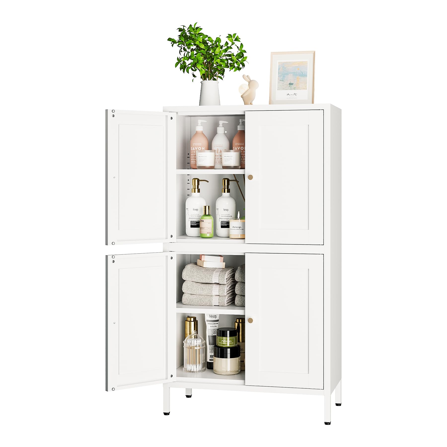 Tall Bathroom Storage Cabinet,Bathroom Cabinet Organizer with 4 Doors