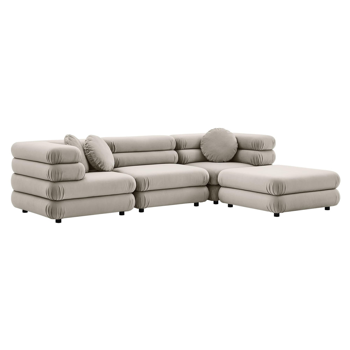 Jubilee Performance Velvet 4 Piece Sectional Sofa with Ottoman in Almond