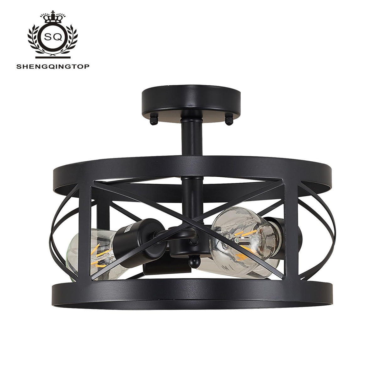 Rustic Industrial 3-Light Semi-Flush Mount Ceiling Light 13" Matte Black Round Lighting