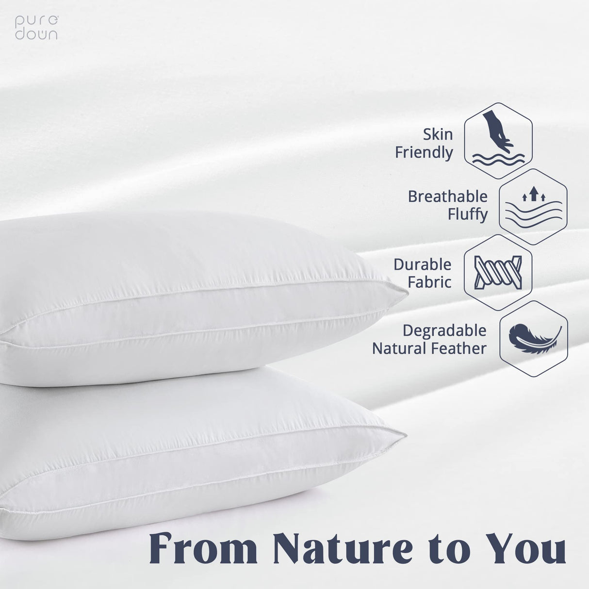 puredown® Goose Feather Down Sleeping Pillows Soft Bed Pillows for Sleeping with 100% Cotton Shell Set of 2 King Size