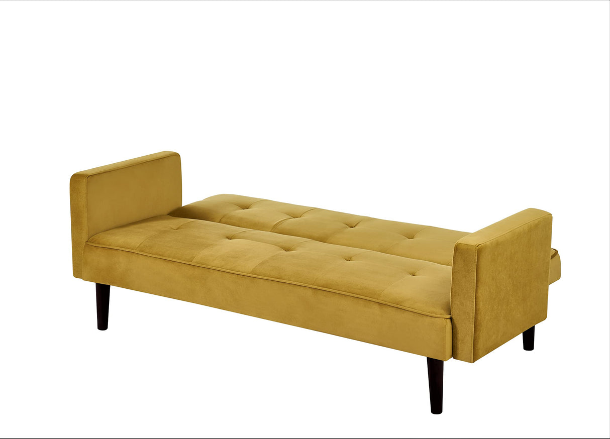 Container Furniture Direct Velvet Upholstered Convertible Folding Futon Sofa Bed Modern Tufted Sleeper Couch for Compact Living Room, Bedrooms, Apartments, and Dorm, 72 Inch, Golden Yellow